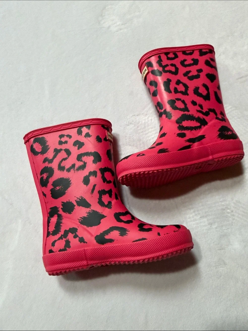 Hunter Kids Pink and Black Leopard Print Rain Boots Like new UK 9 US10